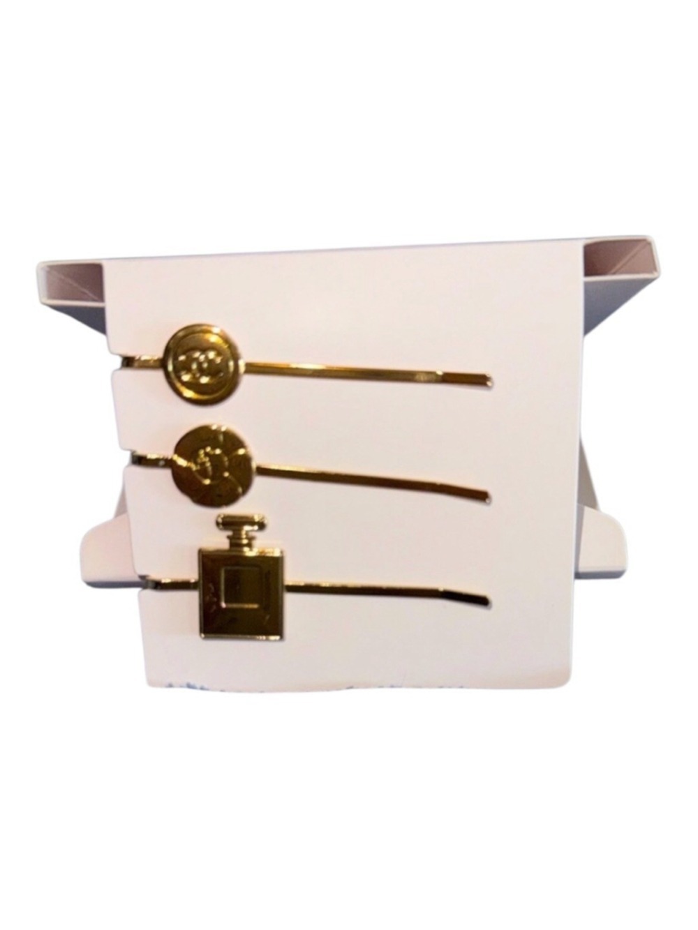 Chanel Beaute' Logo Camellia Perfume Bottle Hair Pins Set of 3 NIB - Picture 3 of 4